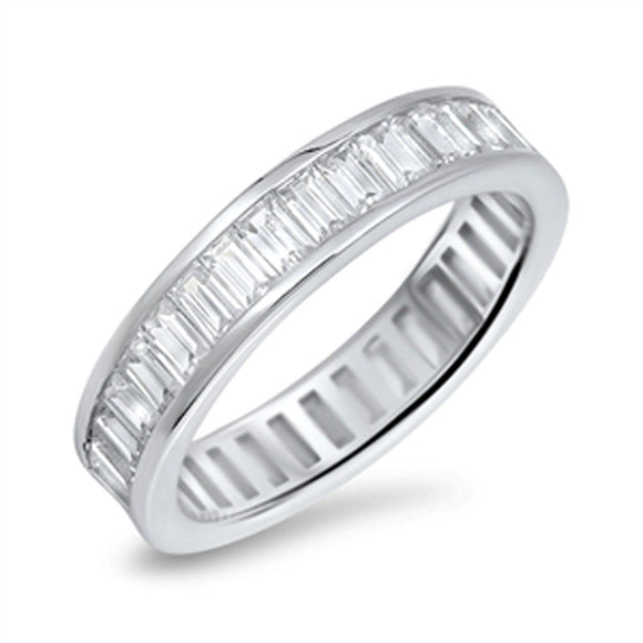 Stackable Men's White CZ Wedding Ring New .925 Sterling Silver Band Sizes 5-10
