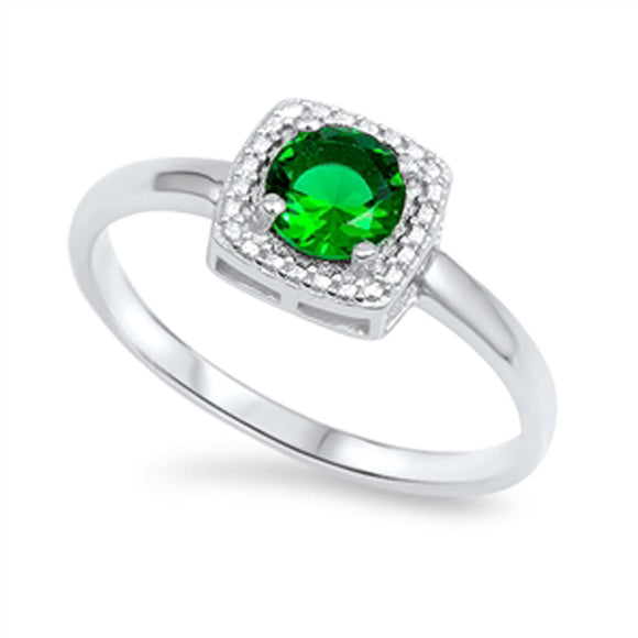Women's Solitaire Emerald CZ Wedding Ring .925 Sterling Silver Band Sizes 4-10