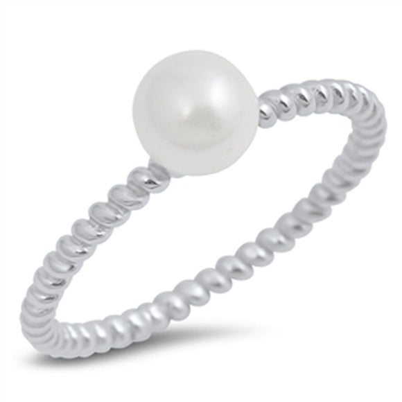 Freshwater Pearl Polished Ring New .925 Sterling Silver Bali Band Sizes 4-10