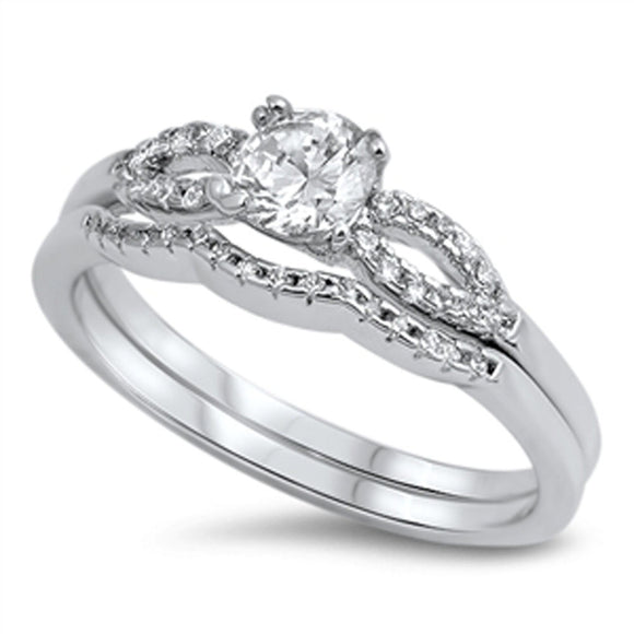 Solitaire Clear CZ Women's Wedding Ring Set .925 Sterling Silver Band Sizes 5-10