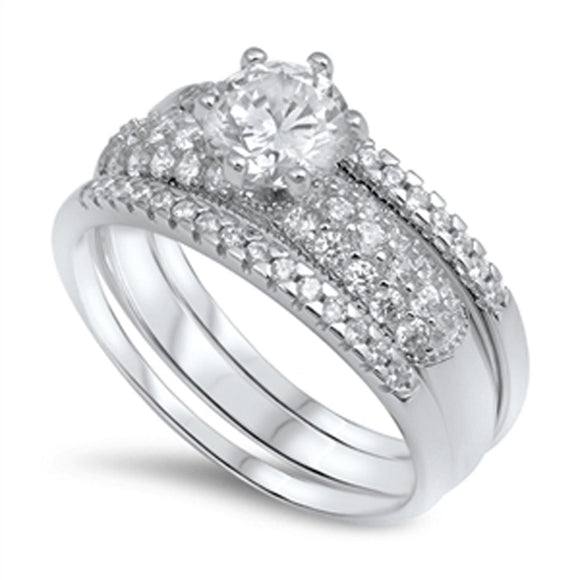 Solitaire Clear CZ Wedding Ring Set New .925 Sterling Silver Band Sizes 5-10