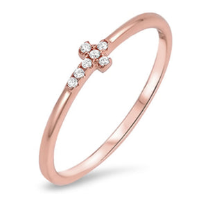 Rose Gold Tone Clear CZ Sideways Cross Ring .925 Sterling Silver Band Sizes 4-10