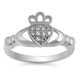 Claddagh Cluster Clear CZ Friendship Heart Ring .925 Sterling Silver Sizes 4-10