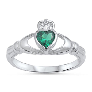 Claddagh Emerald CZ Heart Promise Ring New .925 Sterling Silver Band Sizes 4-10