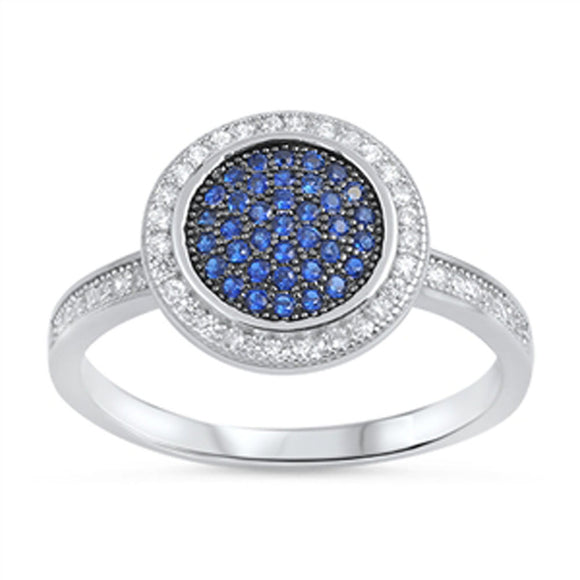 Blue Sapphire CZ Cluster Halo Circle Ring .925 Sterling Silver Band Sizes 5-10