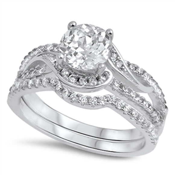 Large Solitaire Clear CZ Wedding Ring Set .925 Sterling Silver Band Sizes 5-10
