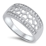 Heart Cutout Clear CZ Promise Ring New .925 Sterling Silver Love Band Sizes 5-10