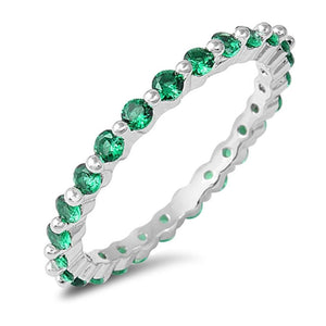 Eternity Round Emerald CZ Stackable Ring .925 Sterling Silver Band Sizes 5-10