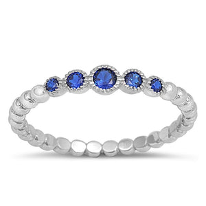 Women's Blue Sapphire CZ Bead Ring New .925 Sterling Silver Band Sizes 4-10
