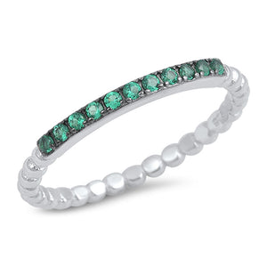 Thin Emerald CZ Classic Ring New .925 Sterling Silver Ball bead Band Sizes 4-10