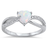 Clear CZ White Lab Opal Heart Promise Ring .925 Sterling Silver Band Sizes 4-12