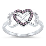 Infinity Knot Heart Pink CZ Promise Ring New 925 Sterling Silver Band Sizes 4-12