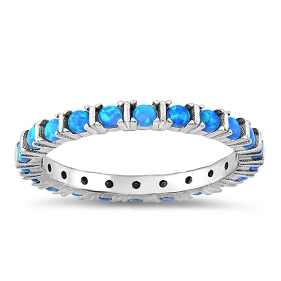 Sterling Silver Blue Lab Opal Eternity Ring