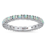 Eternity Round White Lab Opal Stackable Ring 925 Sterling Silver Band Sizes 5-10