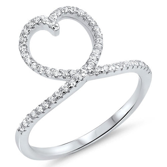 Heart Knot White CZ Promise Ring New .925 Sterling Silver Love Band Sizes 4-10