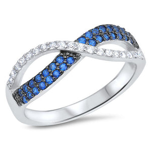 Infinity Knot Blue Sapphire CZ Micro Pave Ring Sterling Silver Band Sizes 4-10