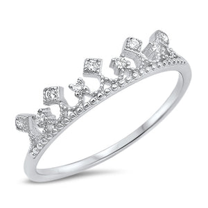 White CZ Crown Princess Royal Kingdom Ring .925 Sterling Silver Band Sizes 4-10