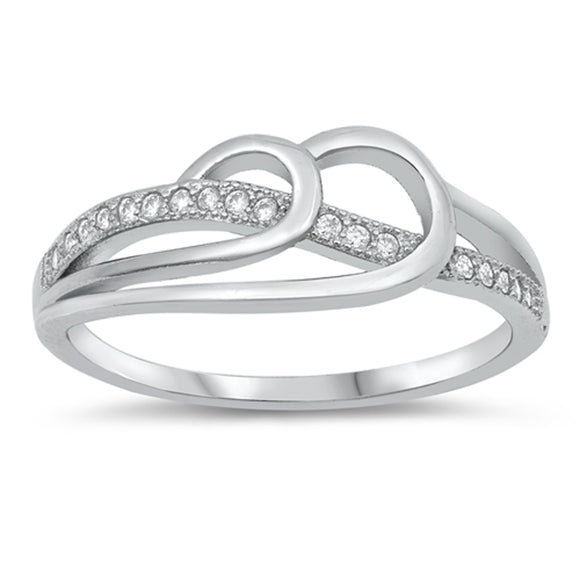 Clear CZ Rolling Wave Knot Loop Cocktail Ring Sterling Silver Band Sizes 4-10