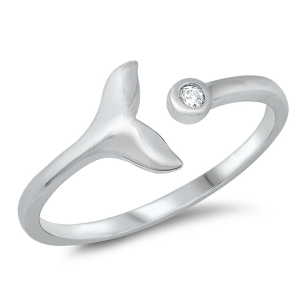 White CZ Whale Tail Animal Ring New .925 Sterling Silver