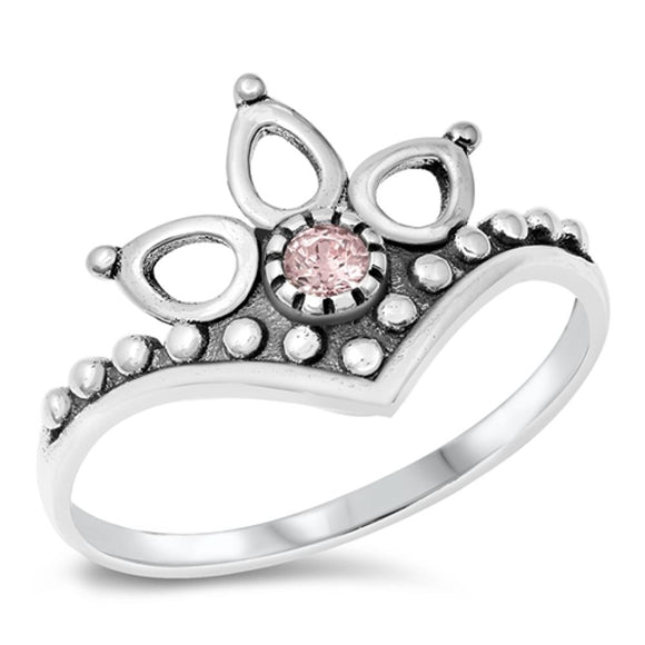 Bali Style Flower Sun Ring Pink CZ New .925 Sterling Silver Band Sizes 4-10