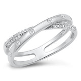 Criss Cross Orbital White CZ Beautiful Ring .925 Sterling Silver Band Sizes 5-10