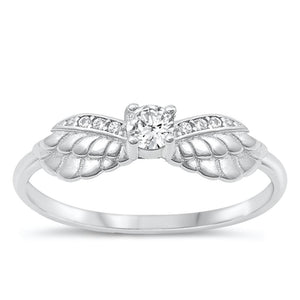 Sterling Silver White CZ Angel Wings Ring