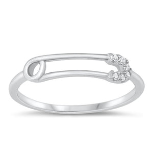 Sterling Silver White CZ Safety Pin Ring
