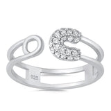 Sterling Silver White CZ Safety Pin Ring