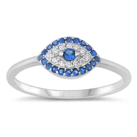 Sterling Silver Blue Sapphire CZ Eye Ring