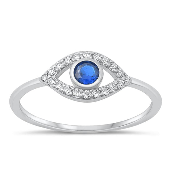 Sterling Silver Blue Sapphire CZ Eye Ring