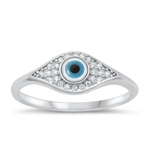 Sterling Silver Mother of Pearl Evil Eye Ring