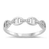 Sterling Silver White CZ Anchor Link Ring