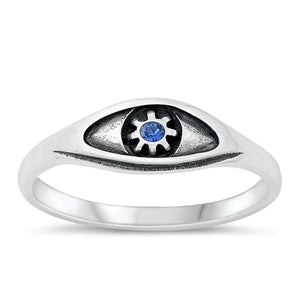 Sterling Silver Blue Sapphire CZ Eye Ring