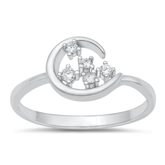 Sterling Silver White CZ Moon Ring