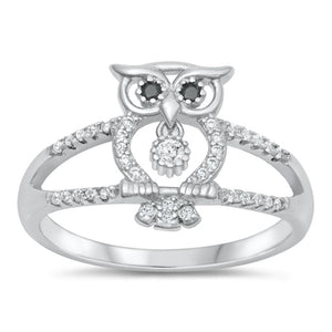 Sterling Silver White CZ Owl Ring