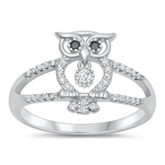 Sterling Silver White CZ Owl Ring