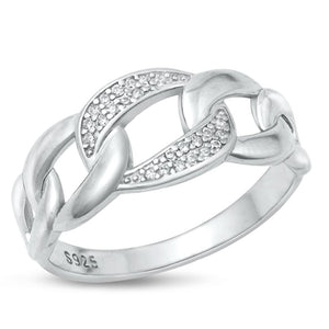 Sterling Silver Clear CZ Link Ring