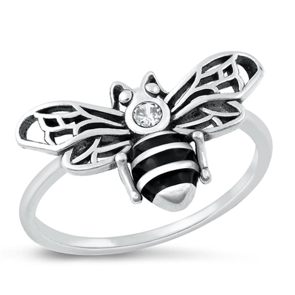 Sterling Silver White CZ Bee Ring