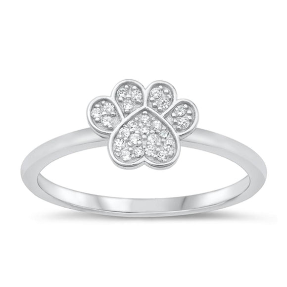 Sterling Silver Clear CZ Paw Print Ring