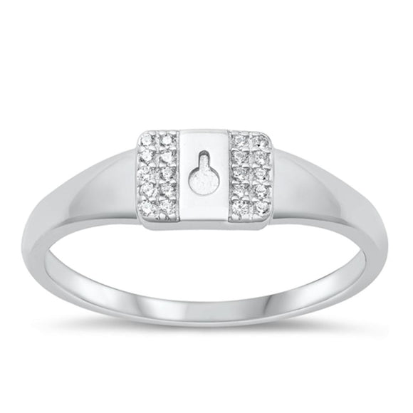 Sterling Silver White CZ Keyhole Ring