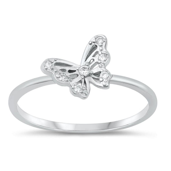Sterling Silver White CZ Butterfly Ring