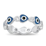 Sterling Silver White CZ Evil Eye Heart Ring