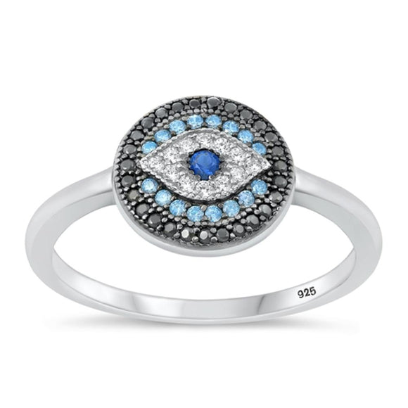 Sterling Silver Evil Eye Multicolor CZ Ring