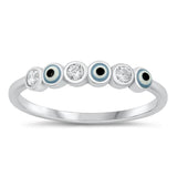 Sterling Silver White CZ Evil Eye Ring