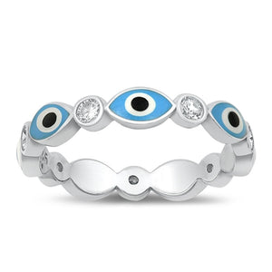 Sterling Silver Mother of Pearl Evil Eye Eternity Ring