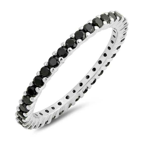 Black CZ Thin Stackable Elegant Ring New .925 Sterling Silver Band Sizes 4-12