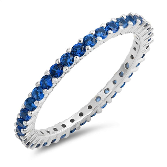 Blue Sapphire CZ Simple Eternity Ring .925 Sterling Silver Thumb Band Sizes 4-10