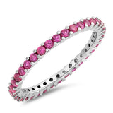 Women's Eternity Ruby CZ Polished Ring New .925 Sterling Silver Band Sizes 4-12