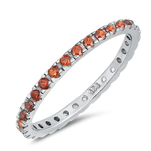 Sterling Silver Eternity Band Garnet CZ Thin 2mm Ring Stackable Sizes 4-10