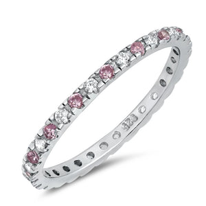 Pink CZ Cute Polished Stackable Ring .925 Sterling Silver Thumb Band Sizes 4-10
